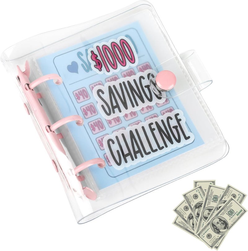 Mozano Mini Money Saving Binder with 25 Envelopes, $1000 Savings Challenge Book, Portable Budget Tool (Pink,) - Image 1